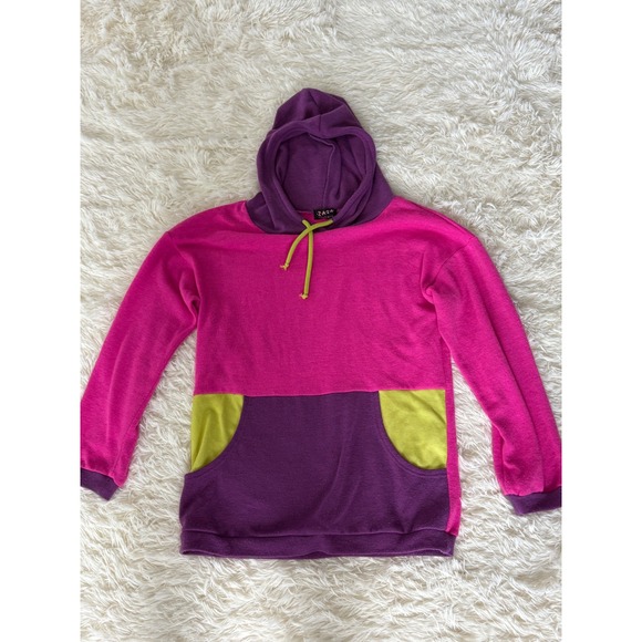 Zaza Color Block Hoodie Pullover Sweatshirt Pink Purple Green Casual - Picture 1 of 4
